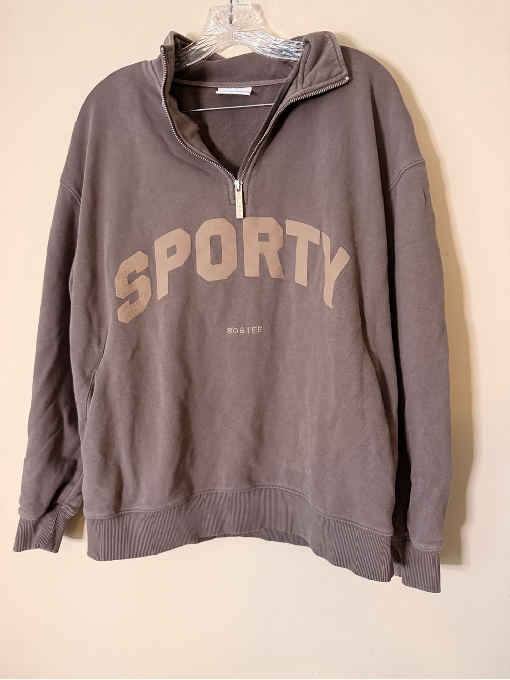 Bo&Tee Half-Zip Pullover Sweatshirt - Brown
